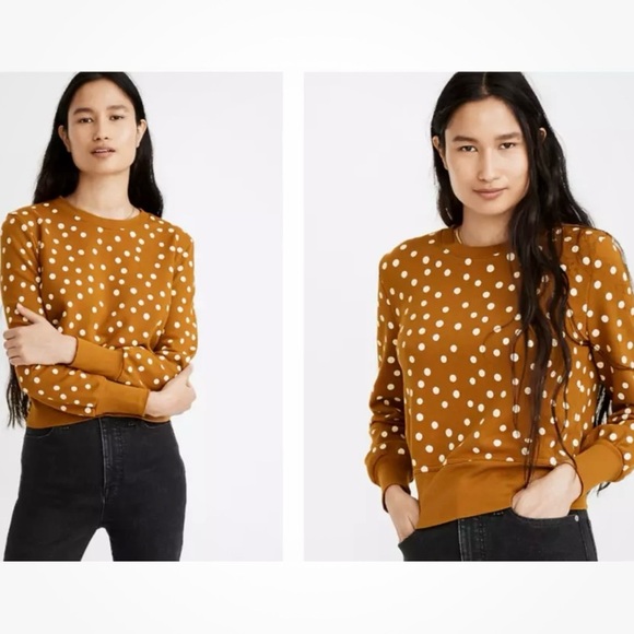 Madewell Size Xl Banded Sweatshirt In Polka Dot Print Gold Crop Top Long Sleeve - Picture 1 of 6